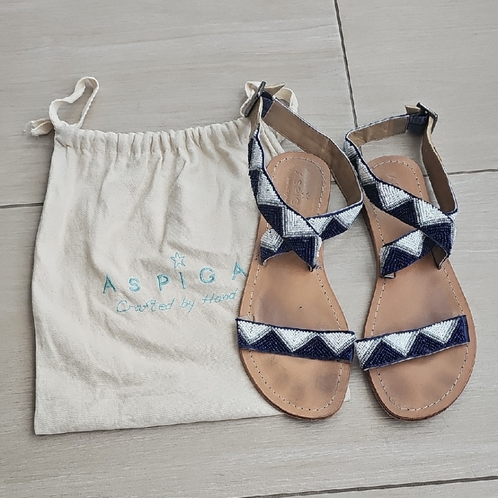 Aspiga Beaded Sandals - Blue and White